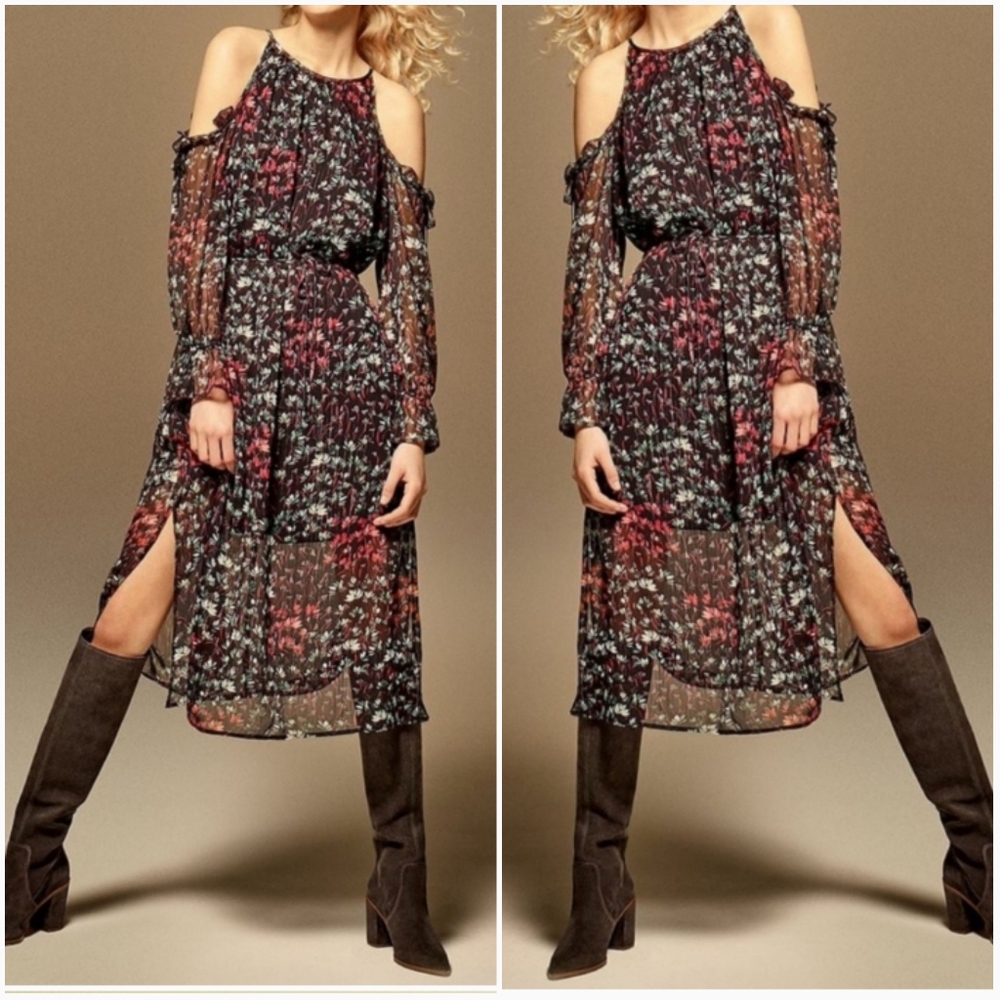 1. State the Curator Rich Black Floral Midi Dress